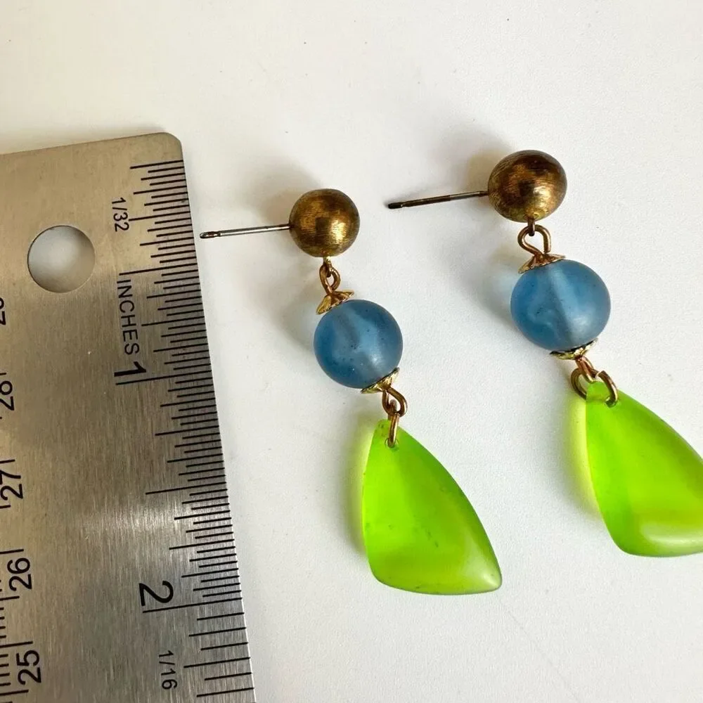 Blue and green beaded drop earrings